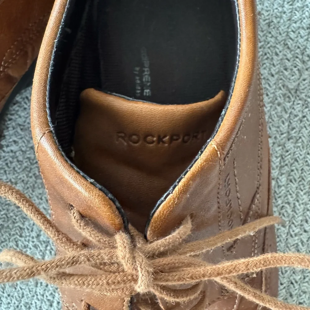 Rockport Cognac Brown Genuine Leather Tie Oxfords Dress Shoes Size 11
